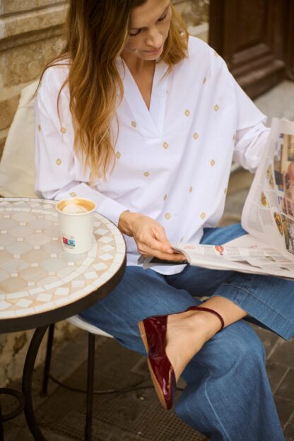 Natale Blouse (Bright White and Gold) - Image 2