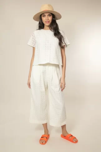 Marybeth Broderie Trousers (Cream)