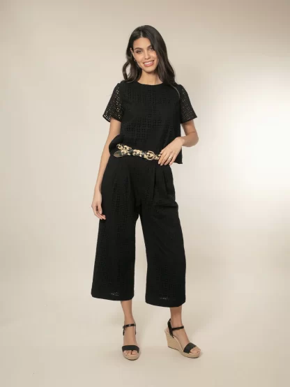 Marybeth Broderie Trousers (Black) - Image 3
