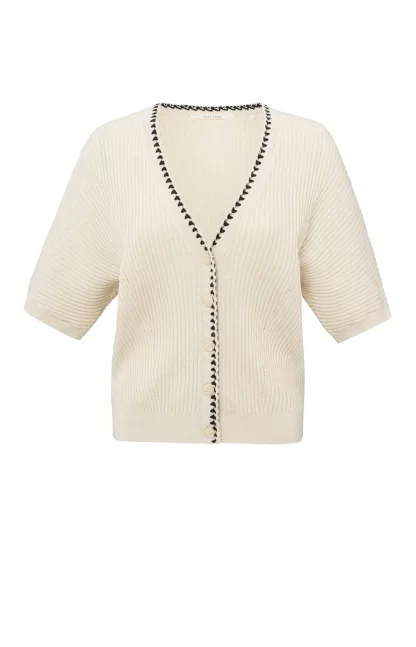 Ribbed Cardigan with Stitch Detail and Short Sleeve - Image 5