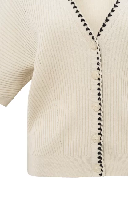 Ribbed Cardigan with Stitch Detail and Short Sleeve - Image 3