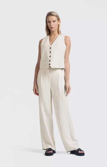 Striped Linen Blend Trousers with Wide Leg - Image 8