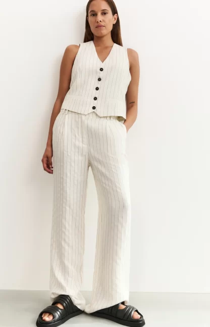 Striped Linen Blend Trousers with Wide Leg