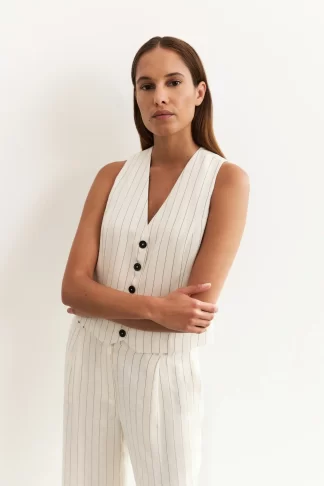 Striped Linen Blend Waistcoat