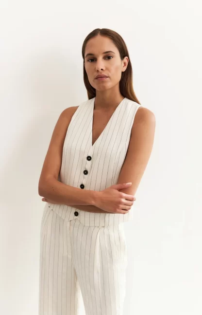 Striped Linen Blend Waistcoat
