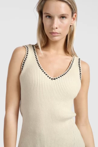 Ribbed Tank Top with Stitch Detail
