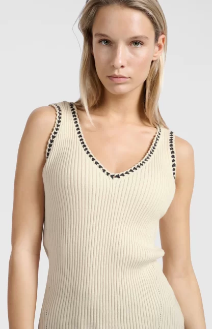 Ribbed Tank Top with Stitch Detail
