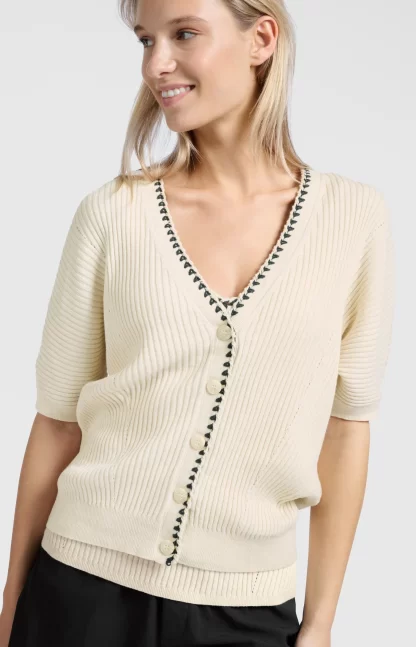 Ribbed Cardigan with Stitch Detail and Short Sleeve - Image 6