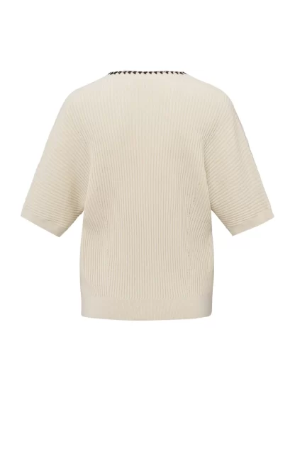 Ribbed Cardigan with Stitch Detail and Short Sleeve - Image 4