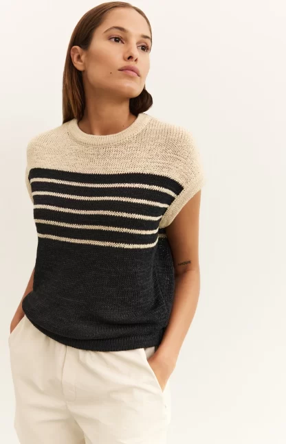 Sleeveless Knitted Top with Stripes