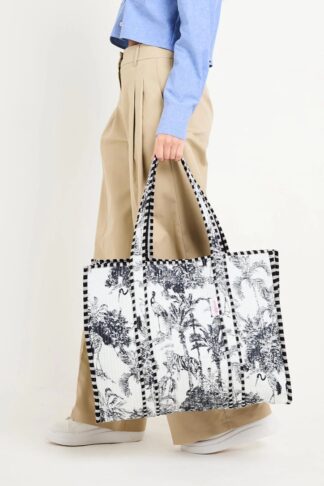 Serendipity Cotton Bag (Black and White Crane)