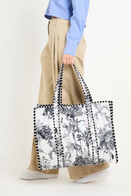Serendipity Cotton Bag (Black and White Crane)